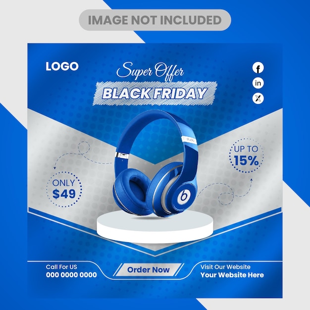 Black Friday Headphone Sale Modello di progettazione di post sui social media