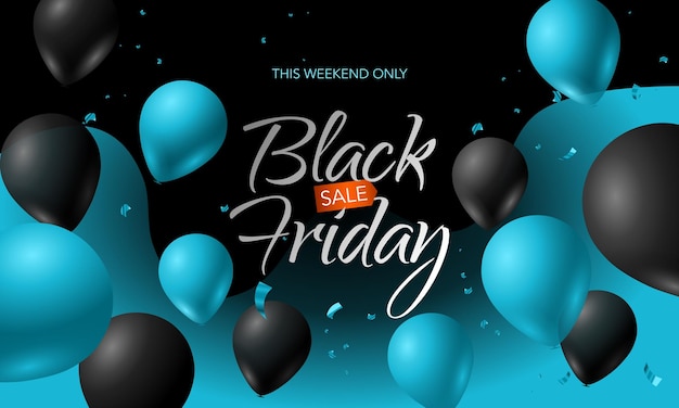 Black Friday sale sfondo blu con palloncini e serpentine