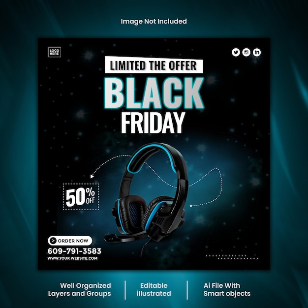 Black Friday social media post design modello vettoriale