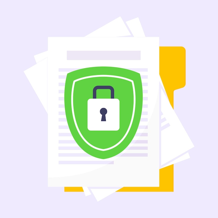 Vettore blocco di sicurezza per la politica sulla privacy e metafora della protezione dei dati scudo con lucchetto sulla carta