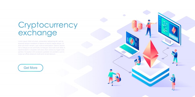 Blockchain modello di pagina di destinazione isometrica