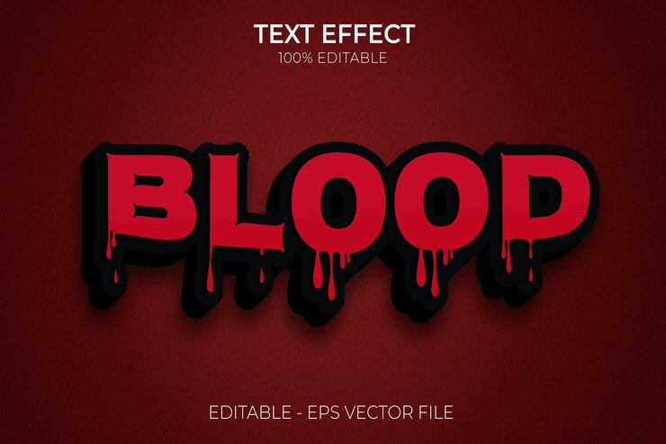 Blood Creative 3d Halloween e effetti di testo modificabili horror vettore premium Vettore Premium