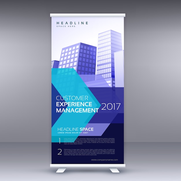 Blu business roll up banner design con forma geometrica