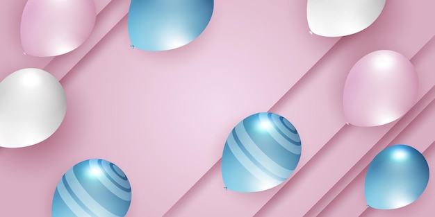 Blu rosa palloncini bianchi coriandoli concept design modello vacanza Happy Day sfondo Celebration V...