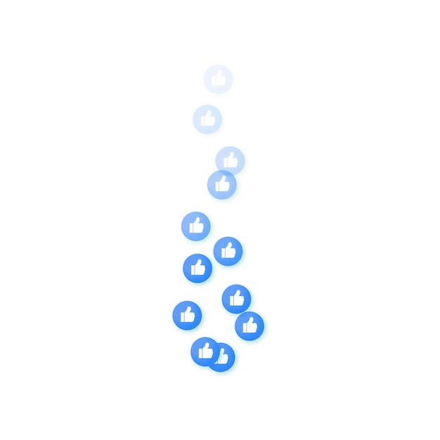 Blu volante come isolato su sfondo bianco Un flusso dal pollice in su che scompare gradualmente Il concetto di social network e trasmissioni in diretta Illustrazione vettoriale