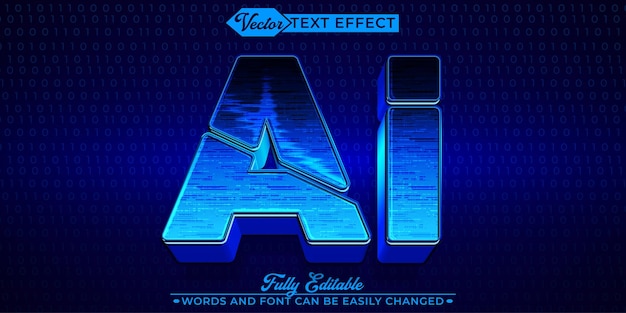 Blue Artificial Intelligence AI Vector Modello di effetti di testo modificabili