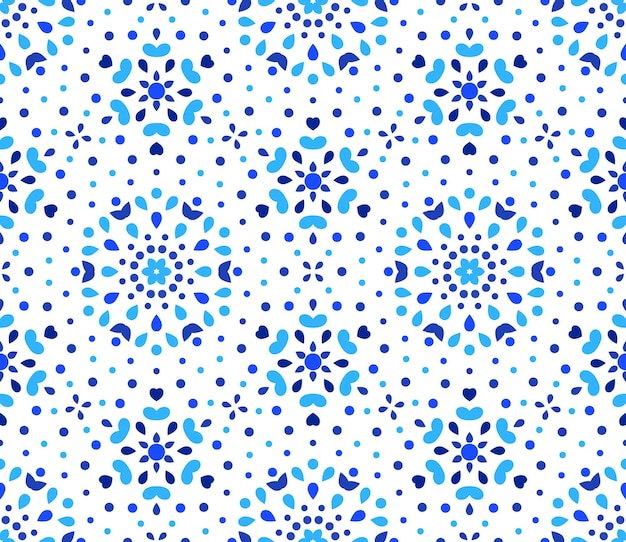 Blue Flower Pattern Seamless Boho Background Elemento di design esagonale Illustrazione vettoriale per carta da parati stampa tessuto di lino Grafica tessile etnica Ornamento decorativo floreale