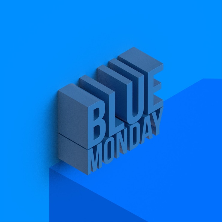 Vettore blue monday sad emoji design isometrico testo completamente modificabile
