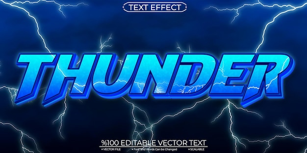 Blue Neon Shiny Thunder effetto di testo vettoriale modificabile e scalabile