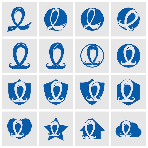 Blue Ribbon e Moustache Cancer Awareness Vector Template Design Bundle