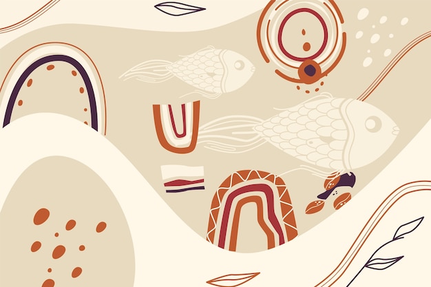 Boho sfondo disegnato a mano con pesci