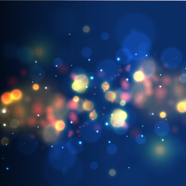 Bokeh blu astratto con cerchi sfocati e glitter. Elemento decorativo per le vacanze di Natale e Capodanno, biglietti di auguri, banner web, poster - Vector
