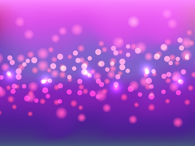 Bokeh viola sullo sfondo. Luci sfocate festive. Luci lilla incandescenti di festa con le scintille. Bokeh astratto luminoso vago sul fondo di colore.