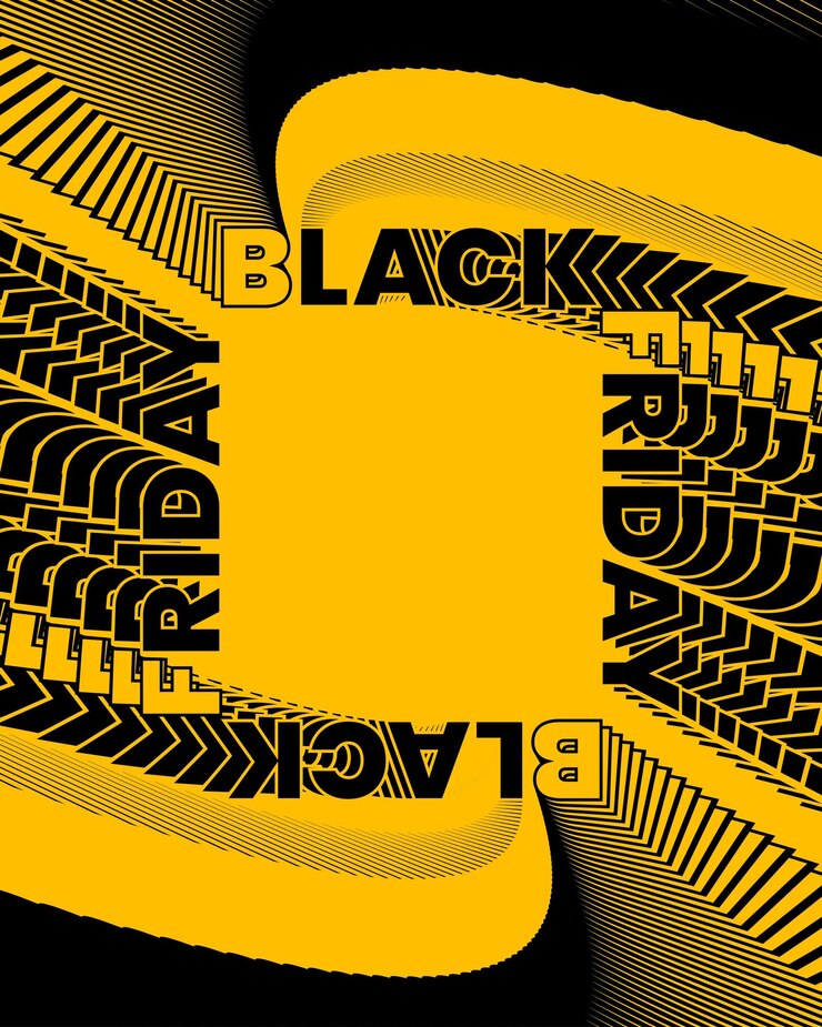Vettore bold black friday design con testo ad arco e raggi sunburst