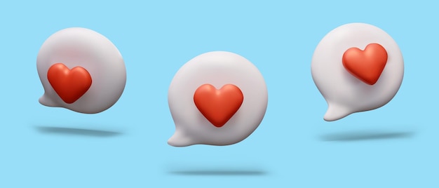 Bolla di dialogo 3D con cuore come flirtare online corrispondenza romantica comunicazione