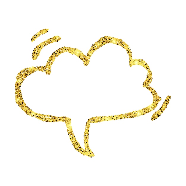 Bolla di discorso di schizzo di glitter oro Nuvola vuota di dialogo della bolla di discorso vuota disegnata a mano su sfondo bianco Illustrazione vettoriale