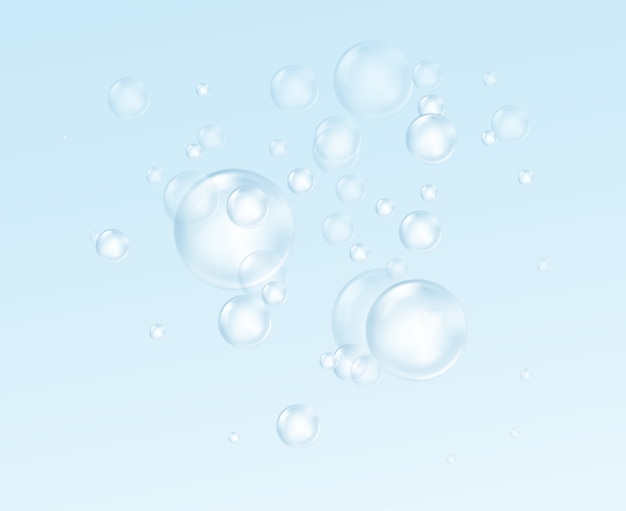 Bolla di sapone realistica isolata su sfondo trasparente. Effetto di trasparenza reale. Set di bolle di schiuma d'acqua.