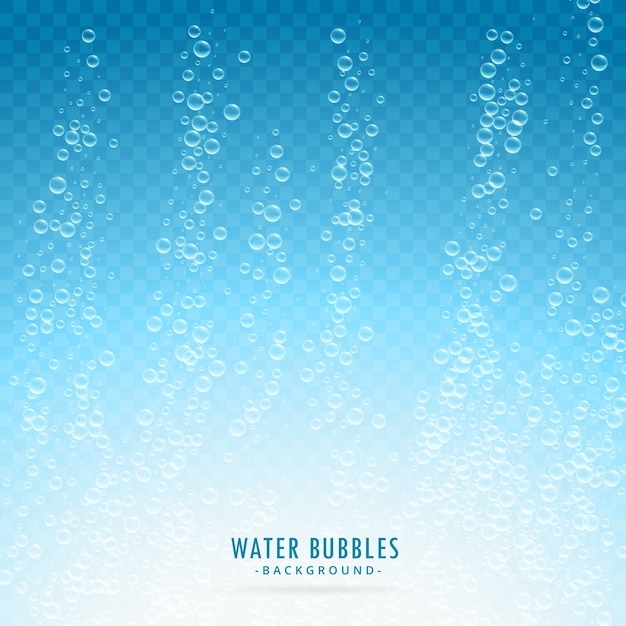 Bolle d'acqua su sfondo blu trasparente