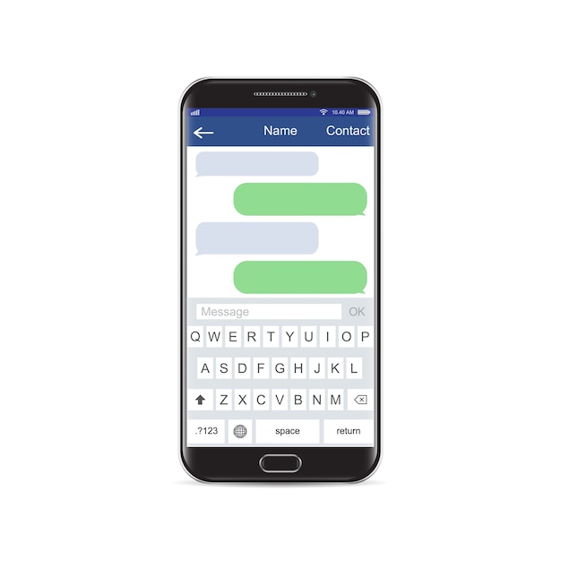 Bolle del modello di app degli sms di chiacchierata del nero di Smartphone, tema in bianco e nero.