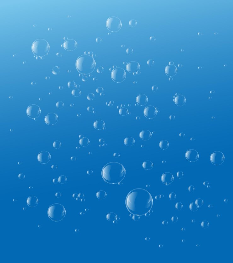 Vettore bolle di sapone o d'acqua goccia sott'acqua su sfondo azzurro illustrazione dell'elemento di disegno vettoriale eps10