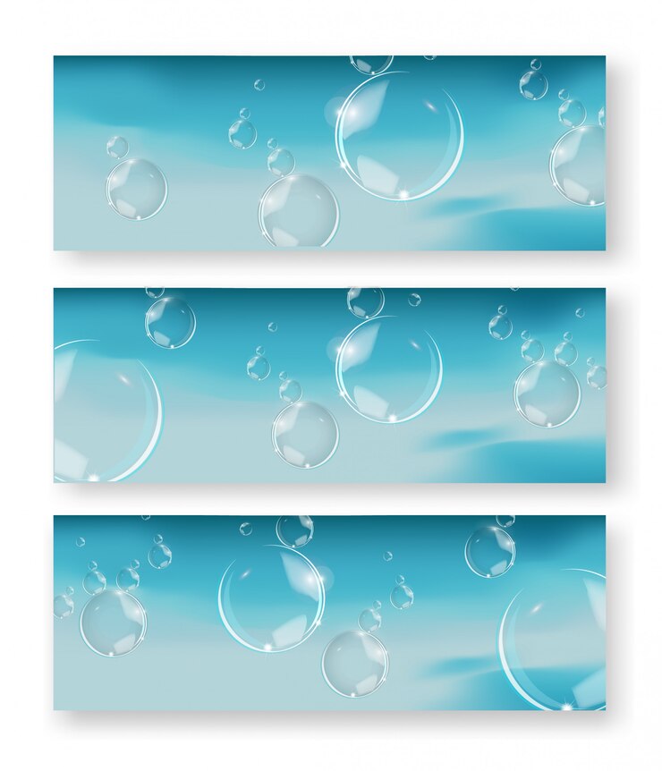 Vettore bolle nell'acqua. cerchio e liquido, design leggero, set di illustrazione lucido insaponato chiaro.