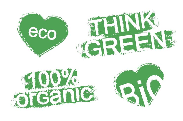 Vettore bolli del prodotto biologico di verde del graffio di lerciume. illustrazioni vettoriali clip art isolate su bianco