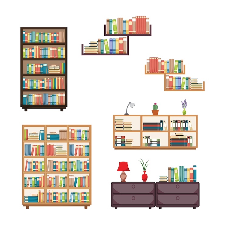 Vettore book stack su bookshelf bookcase rack library furniture