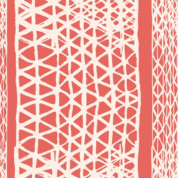 Bordo color salmone e batik bianco. Stencil Giappone sfondo. Modello senza cuciture Shibori. Trama astratta di tintura per cravatta. Griglia minima organica. Disegno Shoji dell'acquerello. Piastrella Kimono.