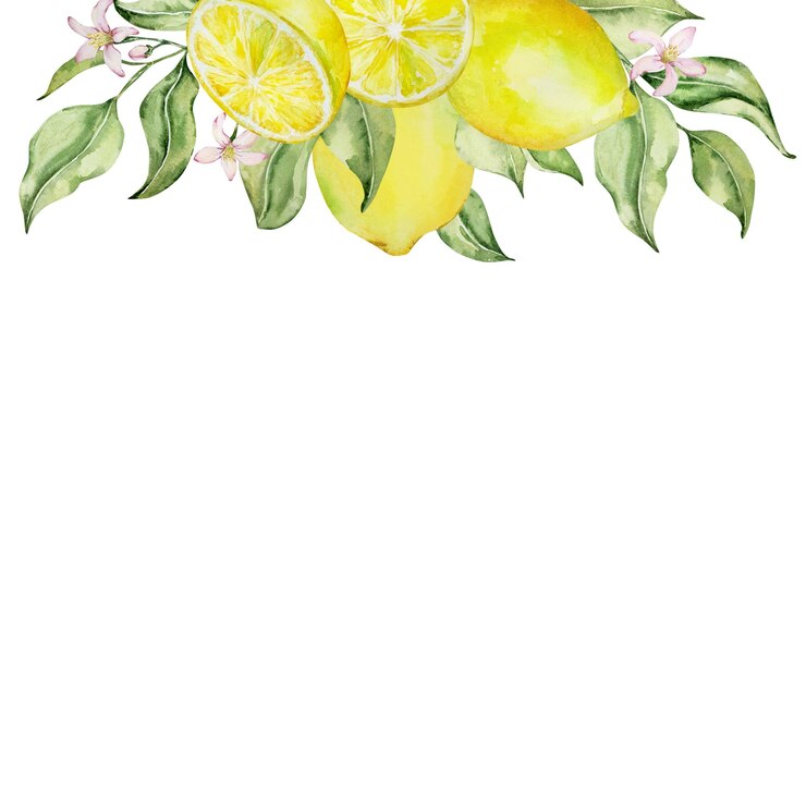 Vettore bordo cornice di fiori e foglie di limoni dell'acquerello
