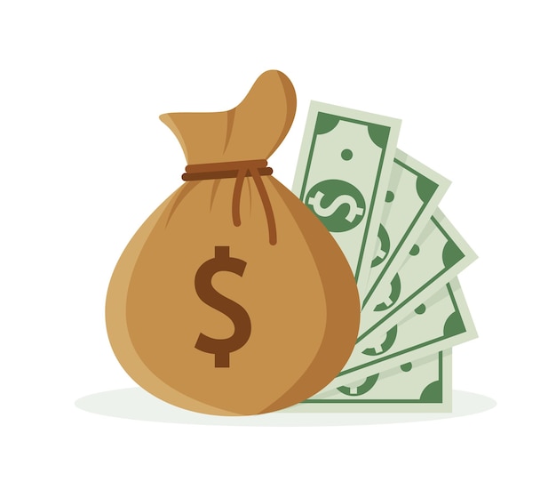 Borsa dei soldi con il simbolo del dollaro. Illustrazione vettoriale per il web, app mobile in design piatto. EPS 10