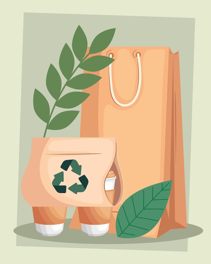 Vettore borsa ecologica con pentole