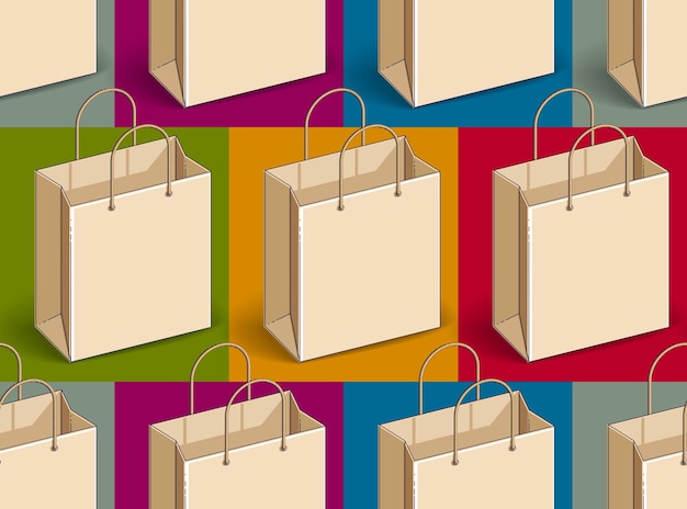 Borse della spesa sfondo senza soluzione di continuità, sfondo per il mercato o il sito Web del negozio online, tema di liquidazione di vendita stagionale, carta da parati vettoriale o sfondo del sito web.