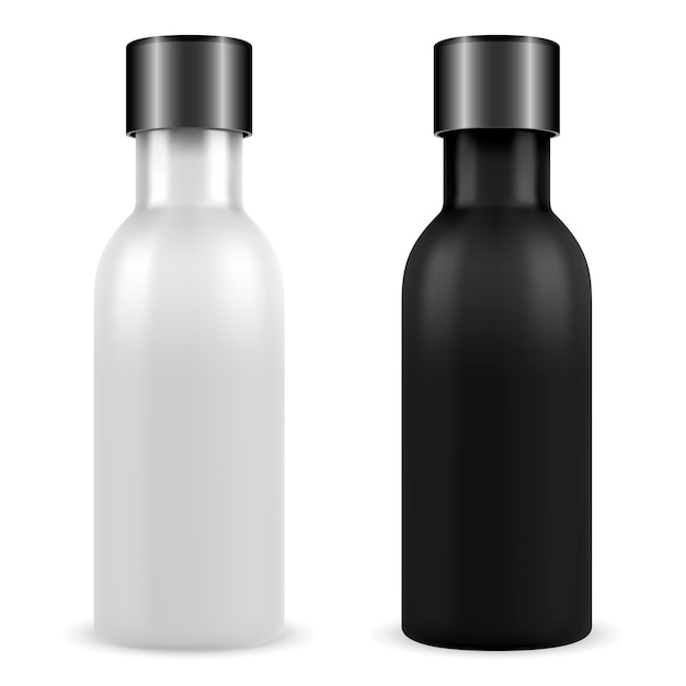 Bottiglia cosmetica di olio essenziale nera, set bianco. 3d