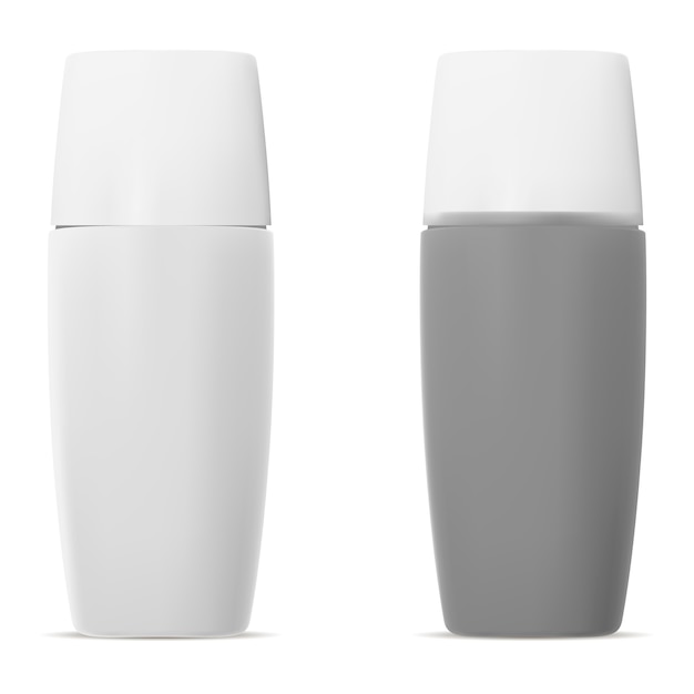 Bottiglia cosmetica protezione solare. Set realistico 3D.