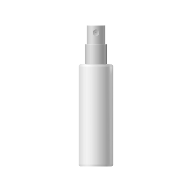 Bottiglia cosmetica vuota bianca con dosatore su sfondo bianco