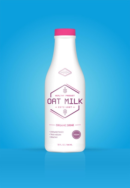 Bottiglia di farina d'avena al latte d'avena con sfondo colorato Illustrazione vettoriale di prodotti biologici sani Stampa del modello pubblicitario