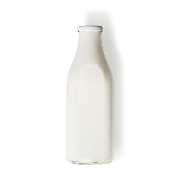 Bottiglia di latte trasparente realistica isolata su bianco