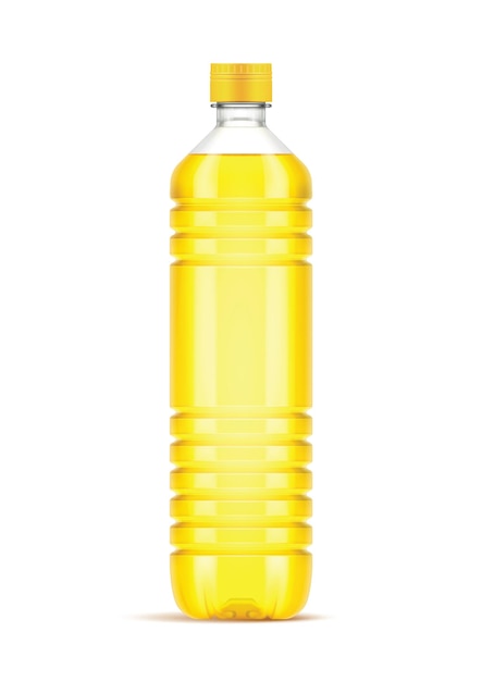Bottiglia di olio da cucina vettoriale di plastica di olio d'oliva di girasole Bottiglia vuota isolata su sfondo bianco