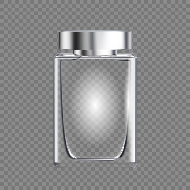 Bottiglia di profumo di vetro vuota con un'illustrazione di vettore del coperchio d'argento