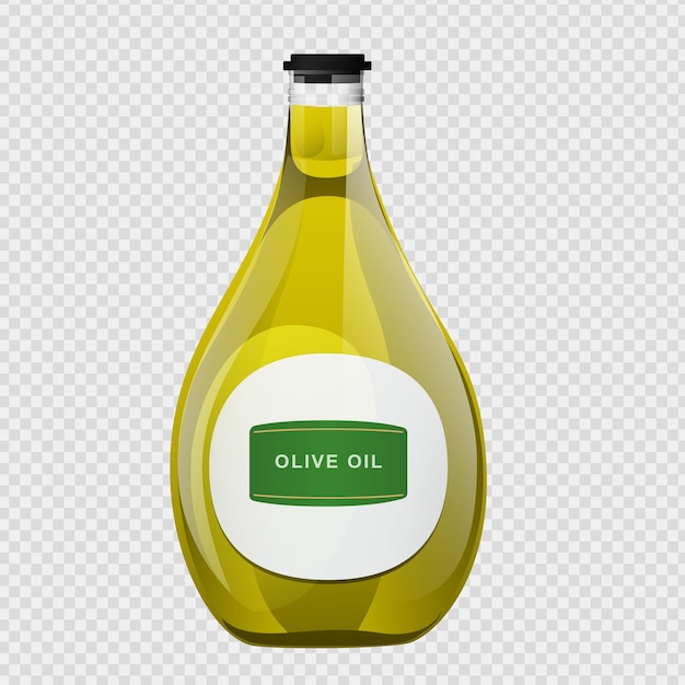 Bottiglia di vetro di olio d'oliva in stile cartone animato.