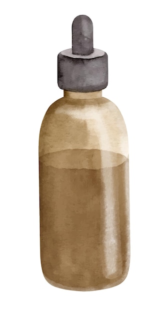 Bottiglia di vetro di olio essenziale su sfondo isolato Illustrazione disegnata a mano del flacone vintage per l'imballaggio di liquidi Disegno per trattamento di aromaterapia spa medicina alternativa bellezza cosmetica