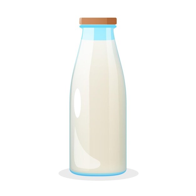 Bottiglia di vettori di vetro con latte di mucca fresco isolato su uno sfondo bianco