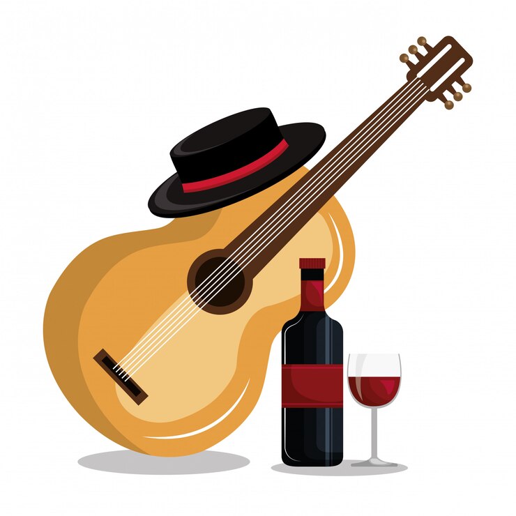 Vettore bottiglia di vino con design icona chitarra isolata