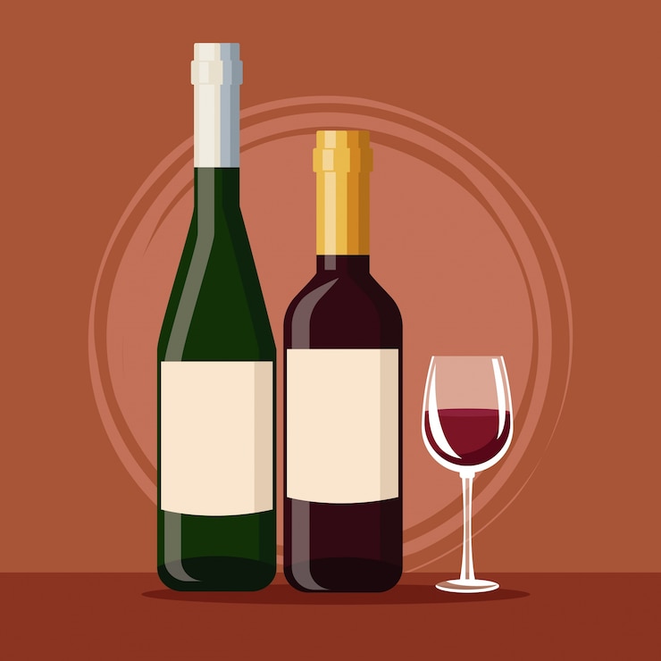 Vettore bottiglia di vino e tazza