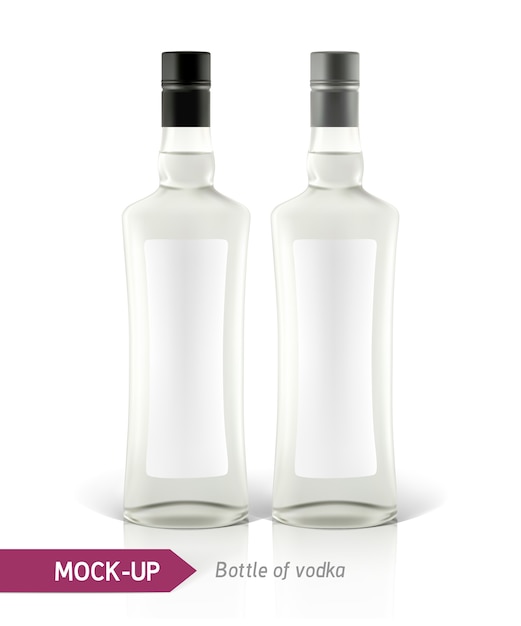 Bottiglia di vodka realistica o altra bottiglia di gin. su uno sfondo bianco con ombra e riflesso.