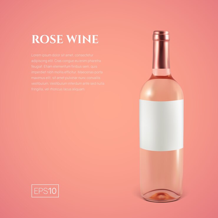 Bottiglia fotorealistica di vino rosato su sfondo rosa