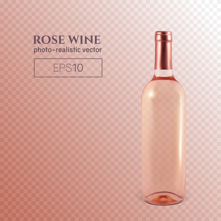 Bottiglia fotorealistica di vino rosato su trasparente