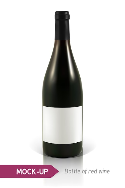bottiglia realistica di vino rosso su uno sfondo bianco con riflesso e ombra