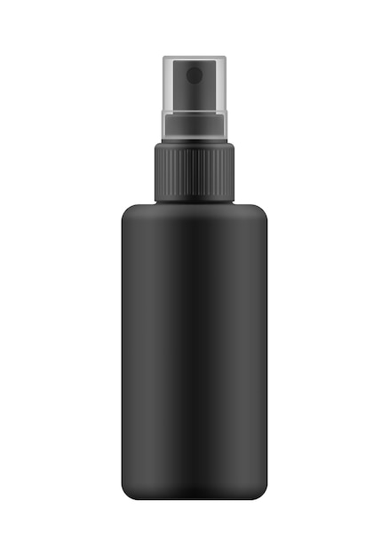 Bottiglia realistica vettoriale 3d con spruzzatore Mockup di imballaggio in plastica bianca per spray cosmetici Modello bianco di contenitore per liquido Imballaggio di aerosol isolato sullo sfondo