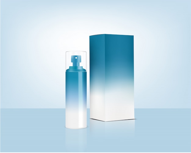 Bottiglia spray cosmetico organico realistico e scatola per prodotti per la cura della pelle